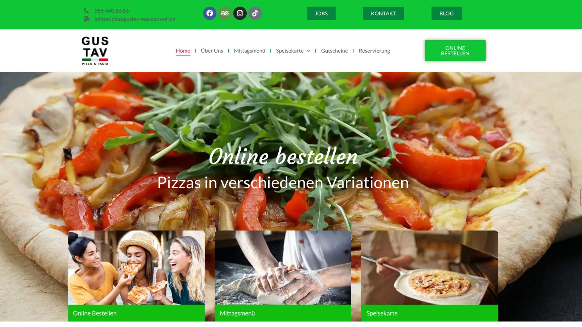 Restaurant Website für GUSTAV Pizza und Pasta mit Online-Bestellung