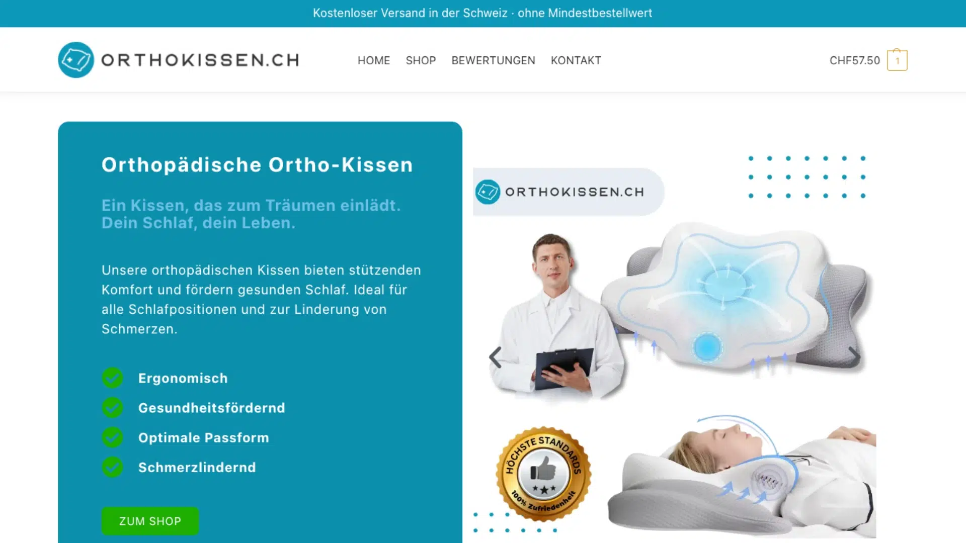WooCommerce Online-Shop für orthopädische Kissen von orthokissen.ch