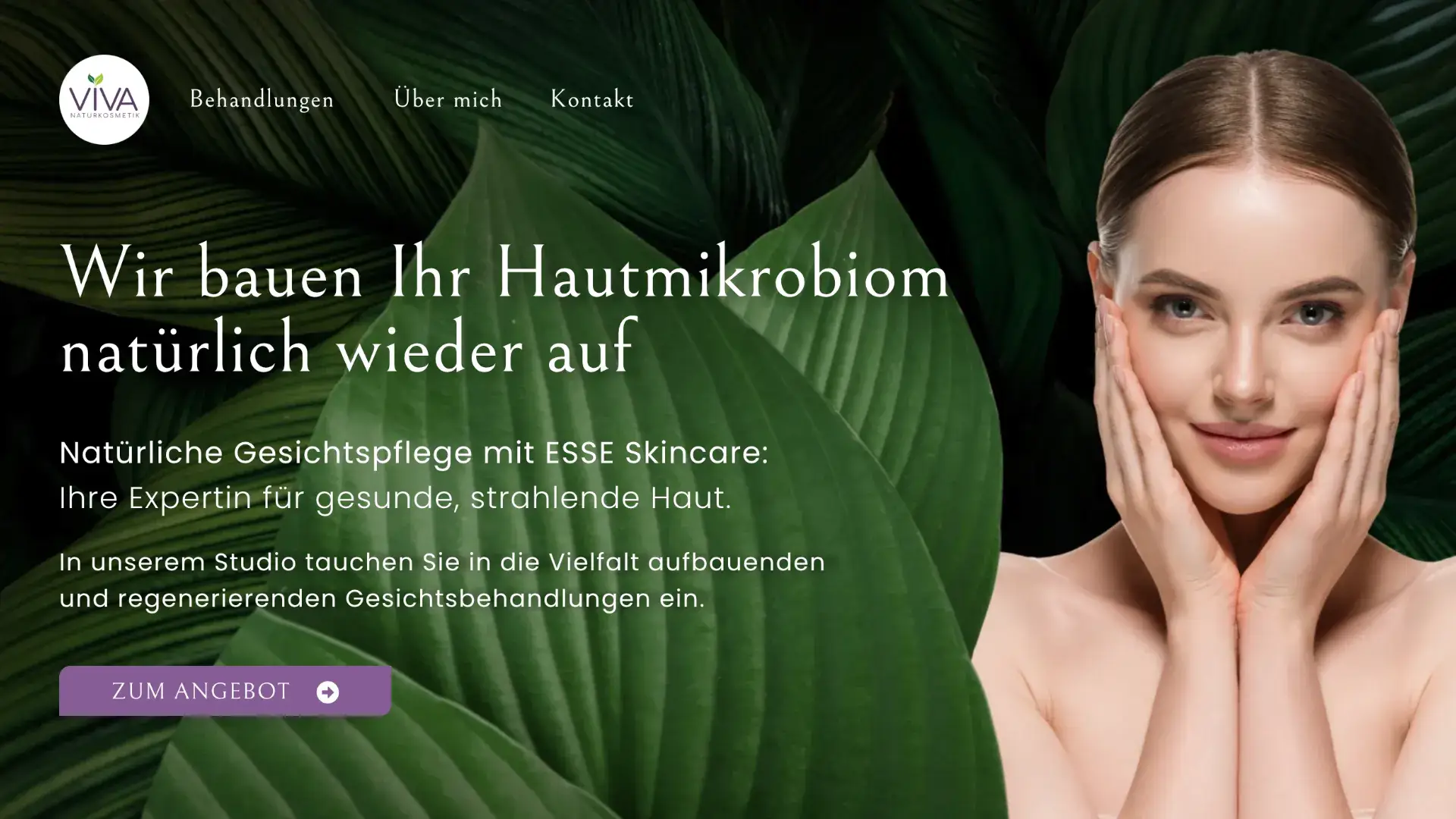 Website-Referenz für VIVA Naturkosmetik mit ruhigem Design und Behandlungsangebot