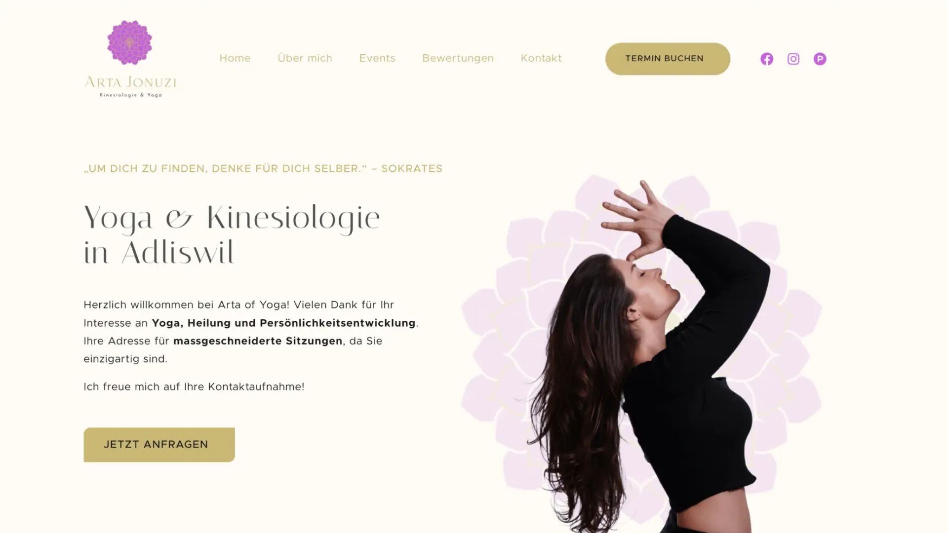 Website für Arta Jonuzi Kinesiologie und Yoga mit ruhigem, vertrauensvollem Design