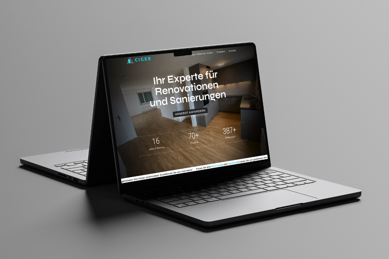 Laptop mit modernem Website-Design als Beispiel für Webseitenwerk Projekte