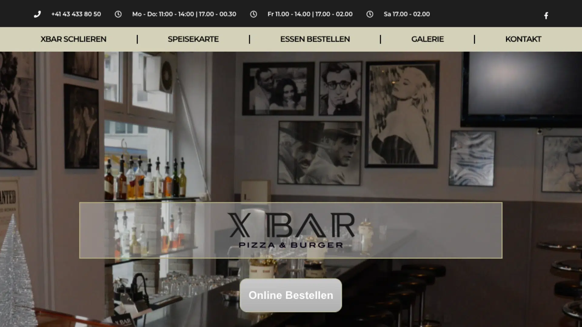 Restaurant Website für XBAR Schlieren mit Pizza, Burger und Online-Bestellung